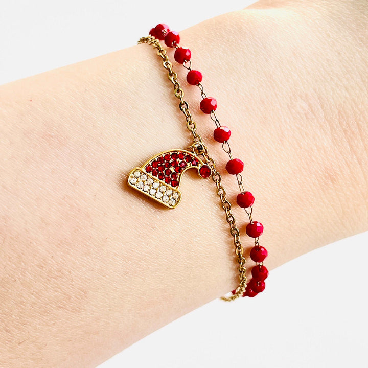 Santa Hat Garnet Double Layered Bracelet