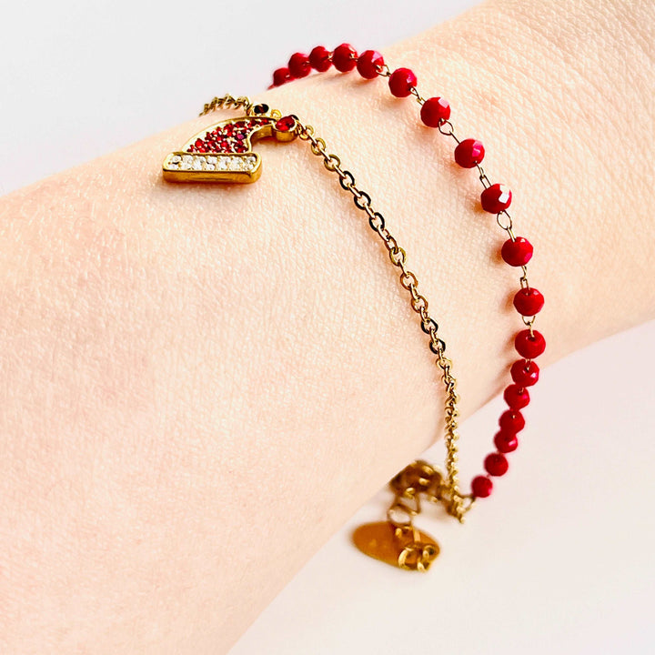 Santa Hat Garnet Double Layered Bracelet