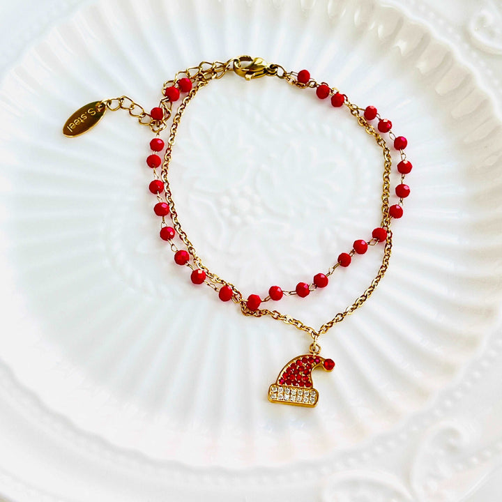 Santa Hat Garnet Double Layered Bracelet