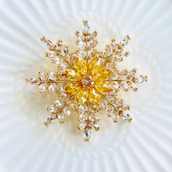 Shinning Yellow Snowflake Brooch