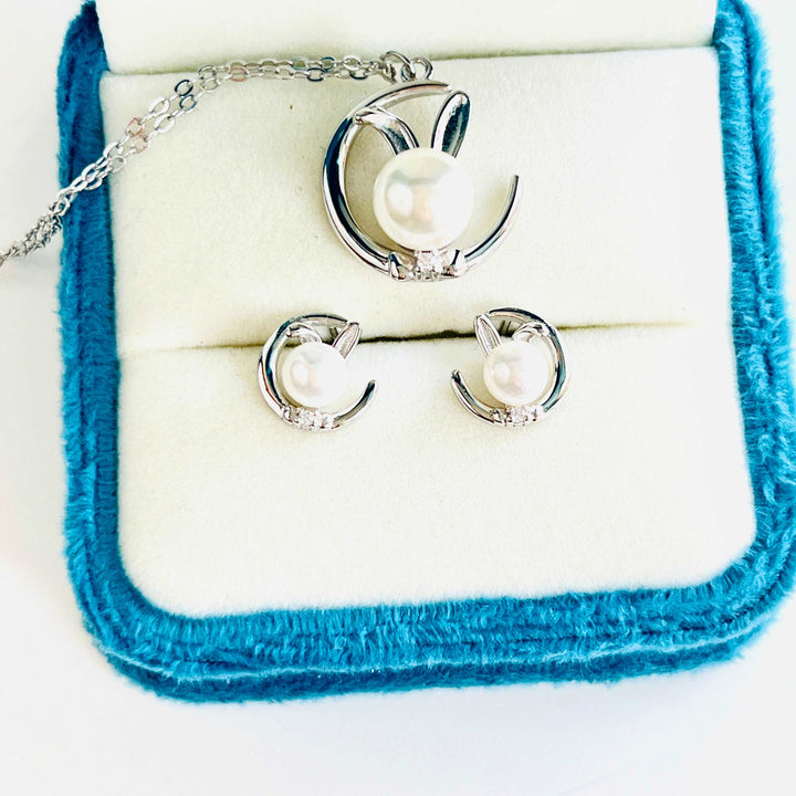 Silver Moon Rabbit Stud Earrings