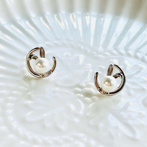 Silver Moon Rabbit Stud Earrings