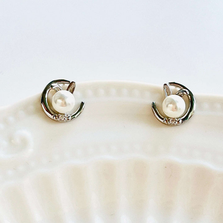 Silver Moon Rabbit Stud Earrings