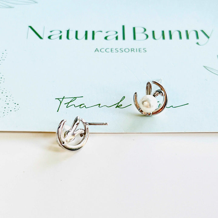 Silver Moon Rabbit Stud Earrings