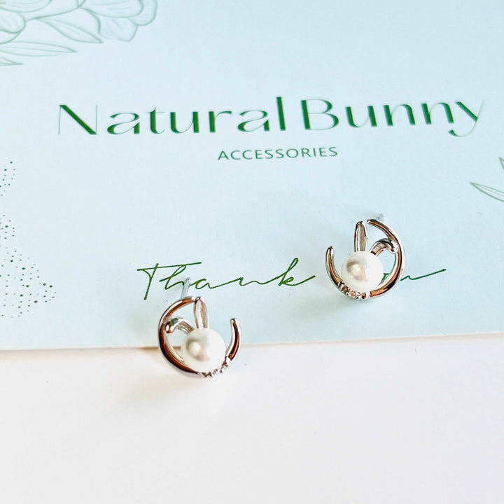 Silver Moon Rabbit Stud Earrings