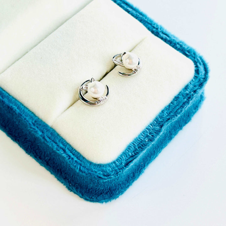 Silver Moon Rabbit Stud Earrings