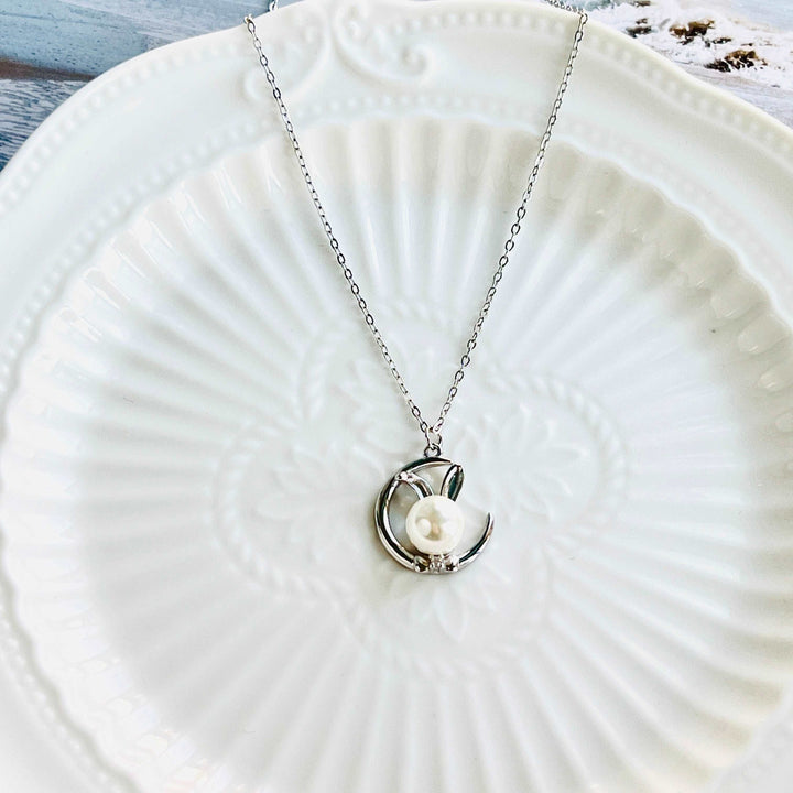 Silver Moon Rabbit Necklace