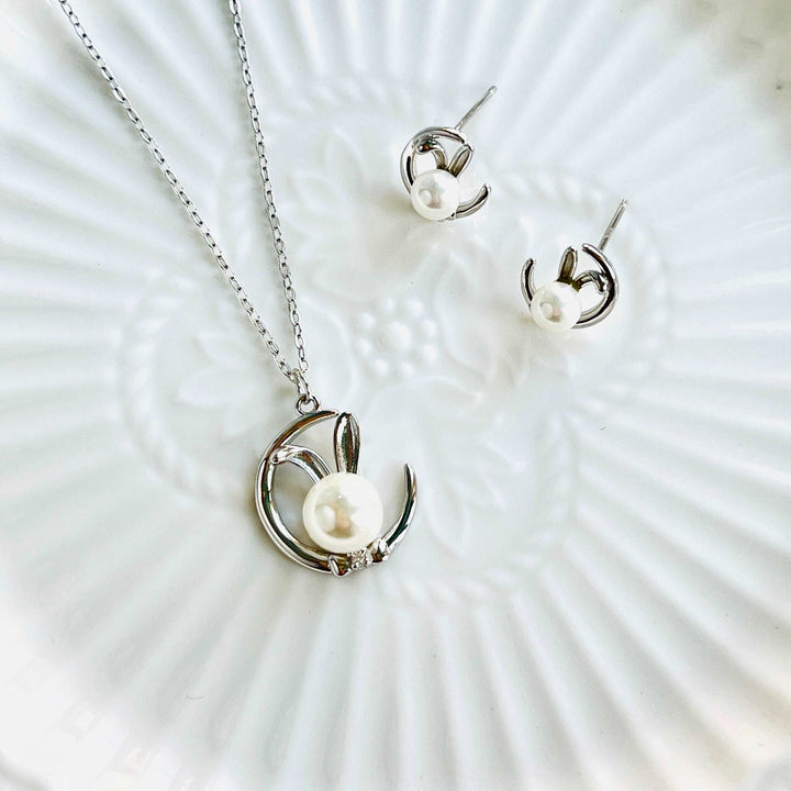 Silver Moon Rabbit Necklace