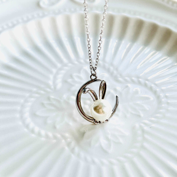 Silver Moon Rabbit Necklace