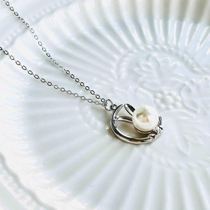 Silver Moon Rabbit Necklace