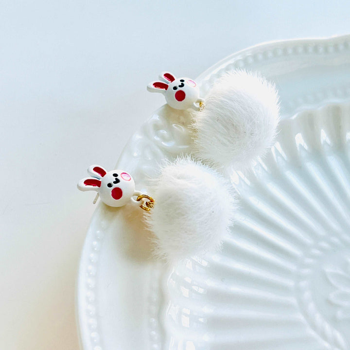 Snow Rabbit Fluffy Earrings