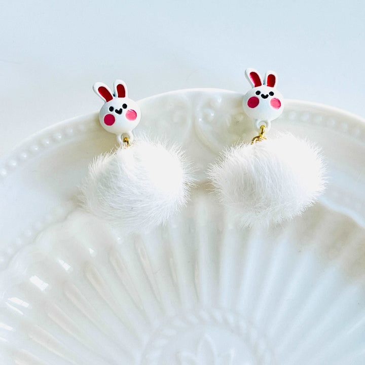 Snow Rabbit Fluffy Earrings