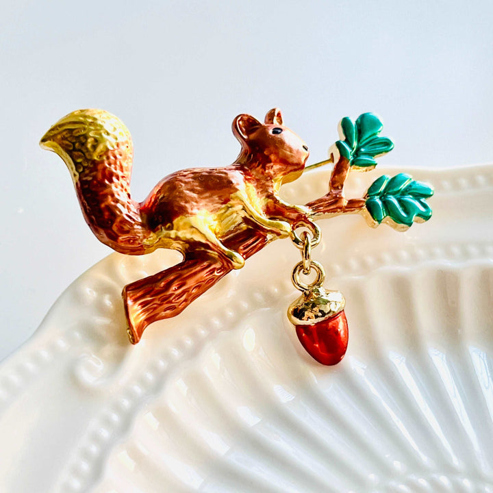 Squirrel With Acorn Brooch