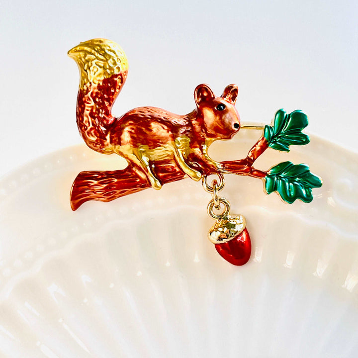 Squirrel With Acorn Brooch