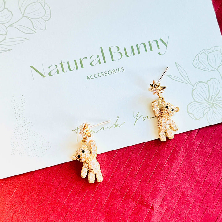 Star Teddy Bear Drop Earrings