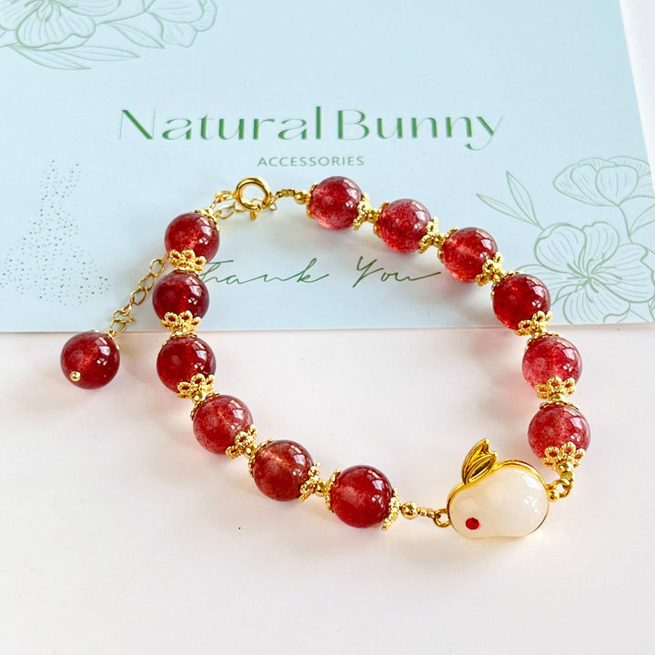 Strawberry Quartz Lucky Rabbit Beaded Bracelet