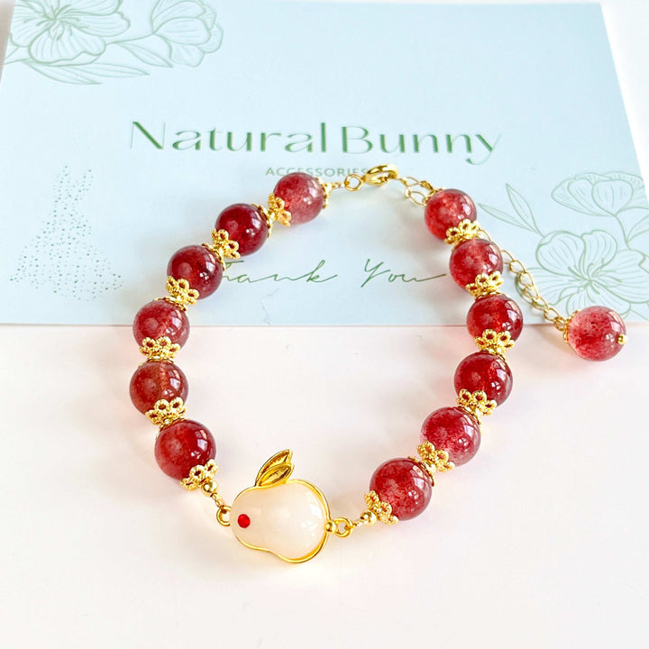 Strawberry Quartz Lucky Rabbit Beaded Bracelet