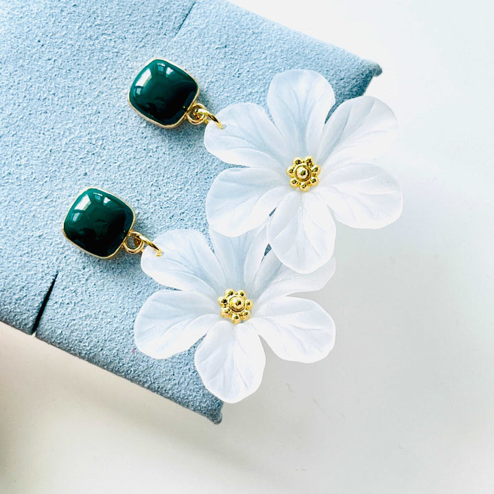 White Anemones Flower Earrings