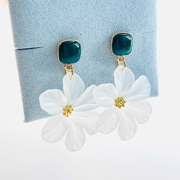 White Anemones Flower Earrings