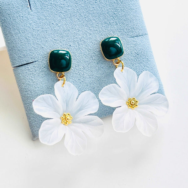 White Anemones Flower Earrings