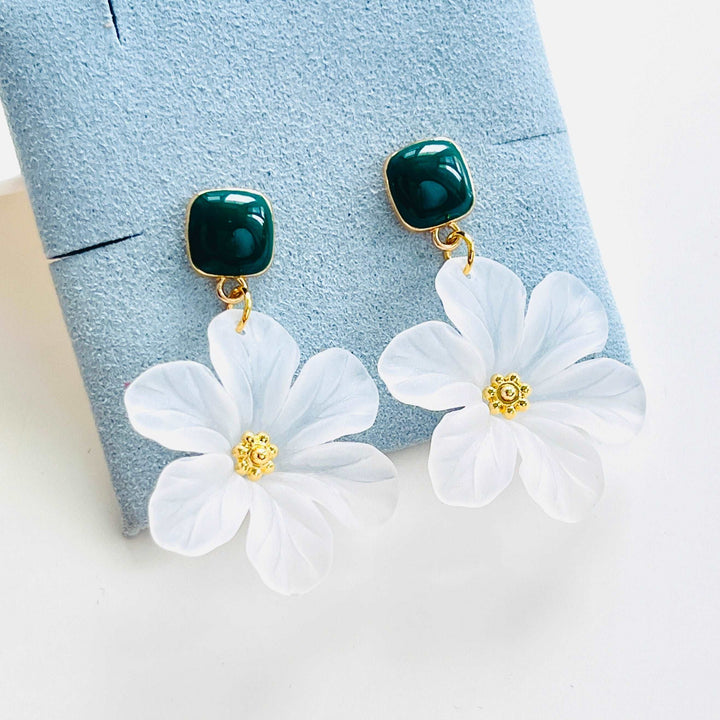 White Anemones Flower Earrings