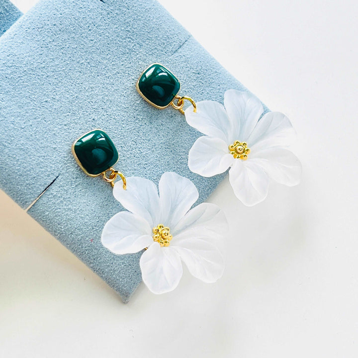 White Anemones Flower Earrings