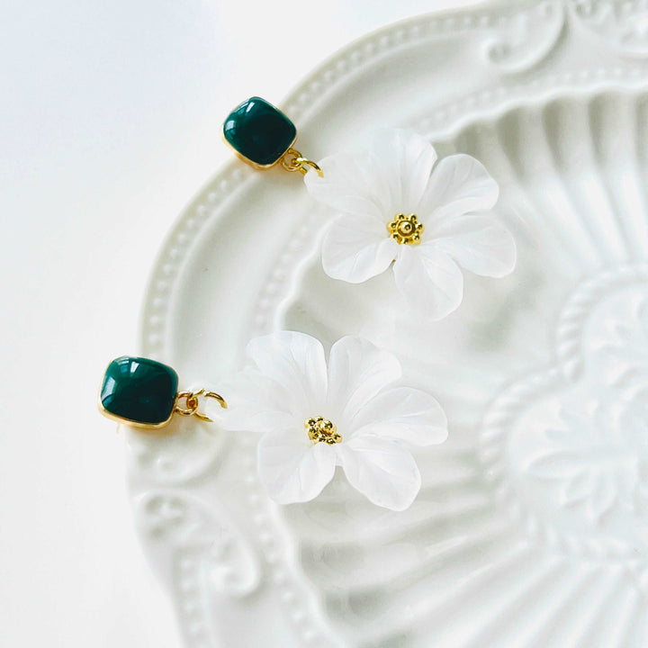 White Anemones Flower Earrings