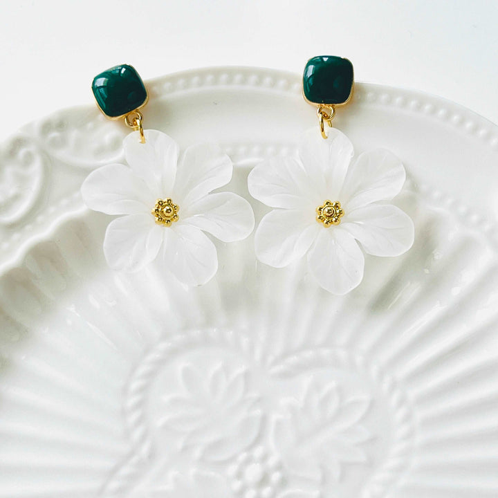 White Anemones Flower Earrings