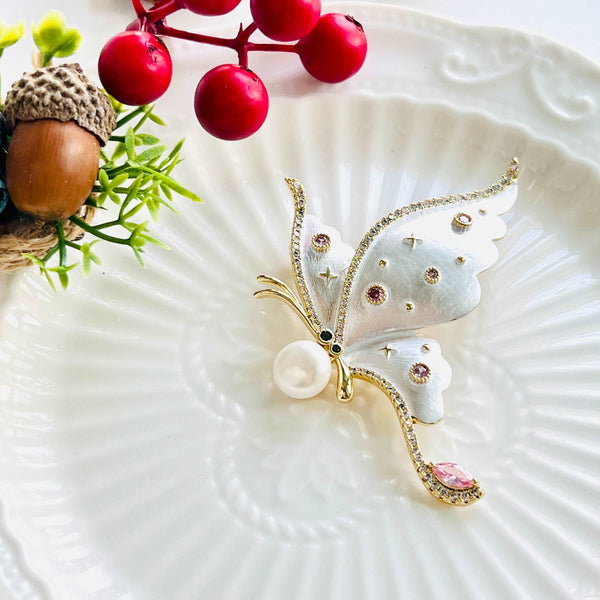 White Butterfly Pearl Brooch