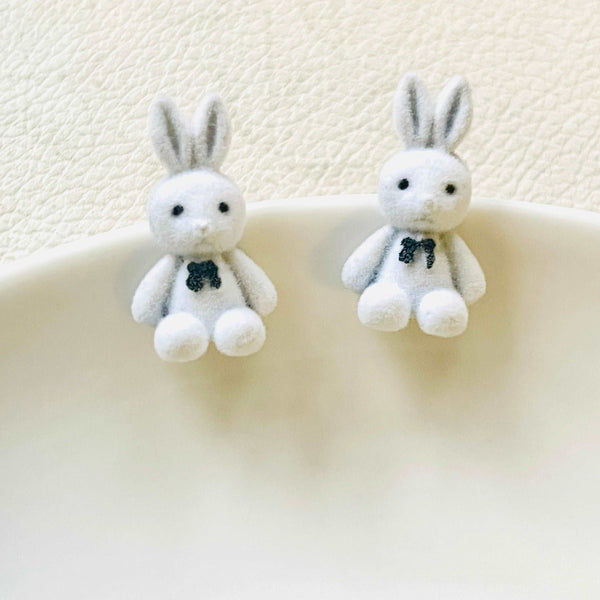 White Fuzzy Bunny Stud Earrings