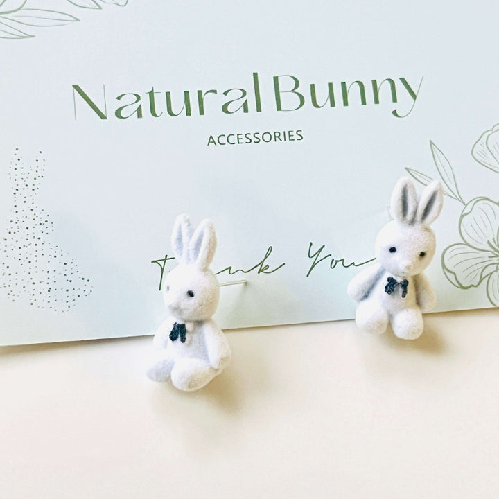 White Fuzzy Bunny Stud Earrings