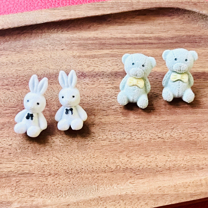 White Fuzzy Bunny Stud Earrings