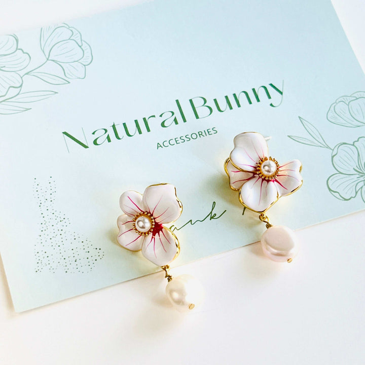 White Orchid Freshwater Pearl Drop Earrings