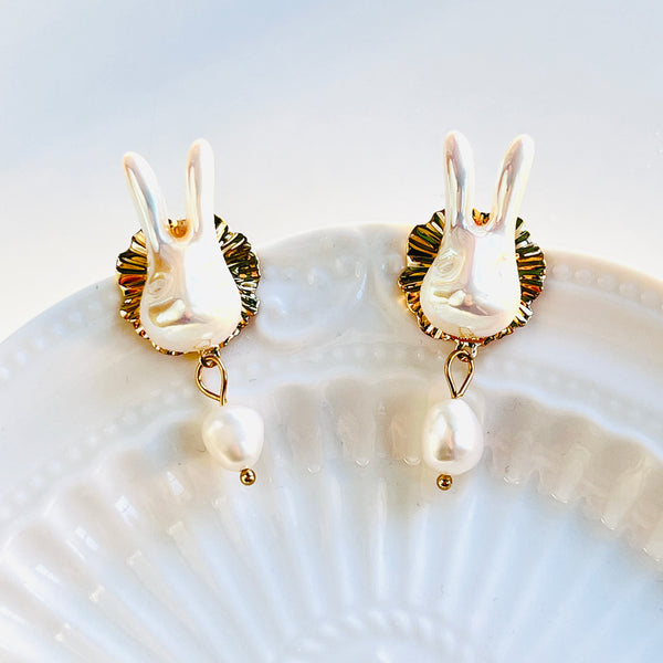 White Rabbit Freshwater Pearl Drop Earrings