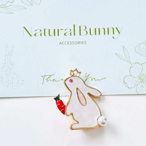 White Rabbit with Carrot Brooch