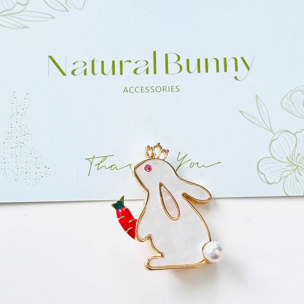 White Rabbit with Carrot Brooch