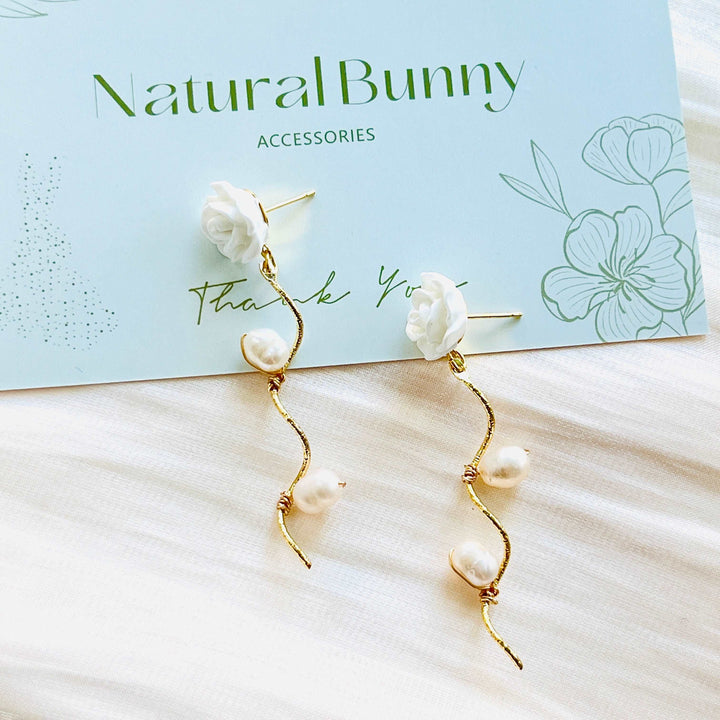 White Rose Pearl Earrings