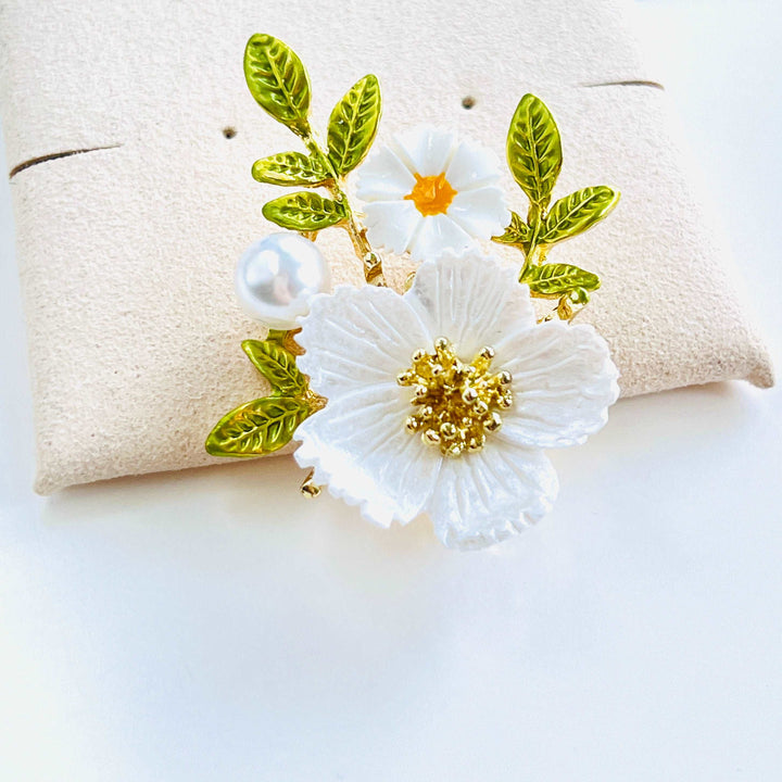 White Wild Rose Brooch