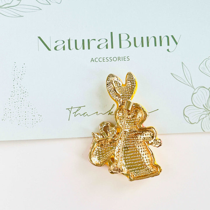 Yellow Rabbit With Candy Cane Brooch