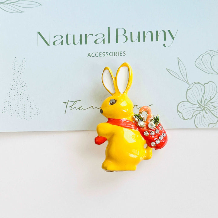 Yellow Rabbit With Candy Cane Brooch