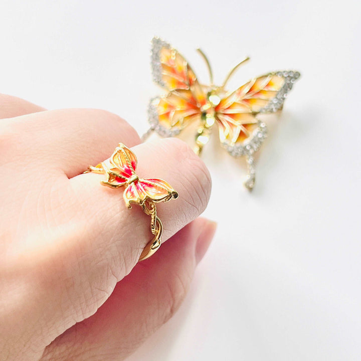 Enamel Butterfly Adjustable Ring