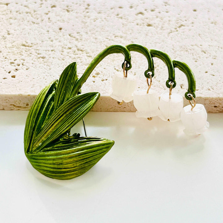 Green Leaves Lily of the Valley Brooch